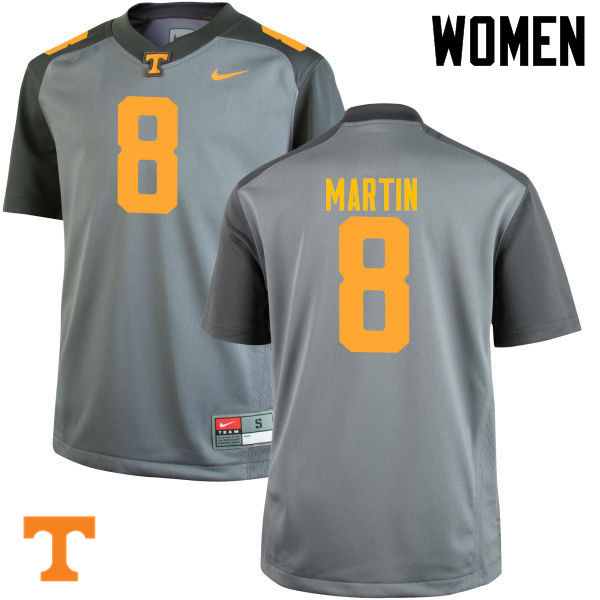 Women #8 Justin Martin Tennessee Volunteers College Football Jerseys-Gray - Click Image to Close